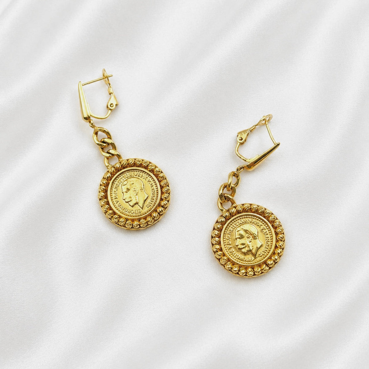 English Coin Earring - 18K - image 2